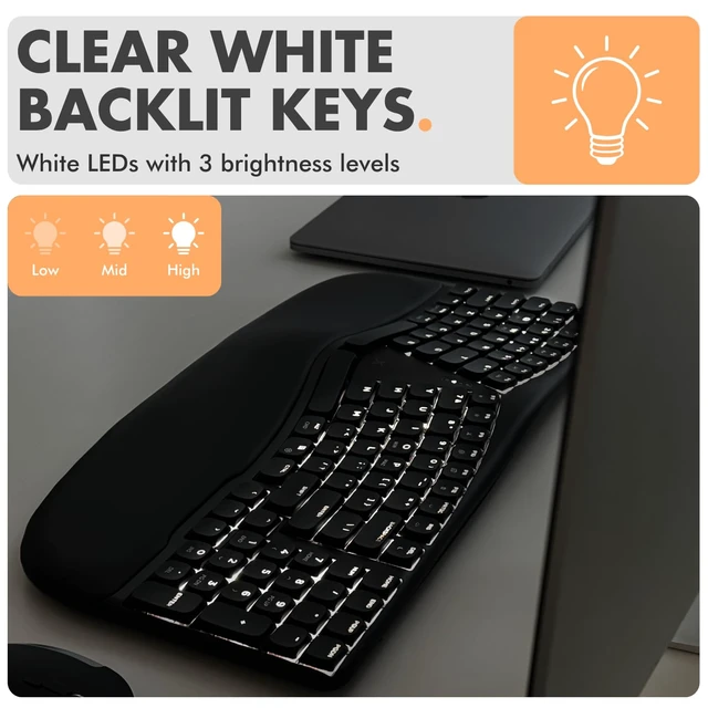 Alt view image 5 of 7 - X9 Performance Wireless Mechanical Ergonomic Keyboard - (BT + 2.4G + Wired) - Wireless Mechanical Split Ergonomic Keyboard - Built-in Wrist Cushion, Pink Switch, Backlit, Rechargeable - for PC/Mac