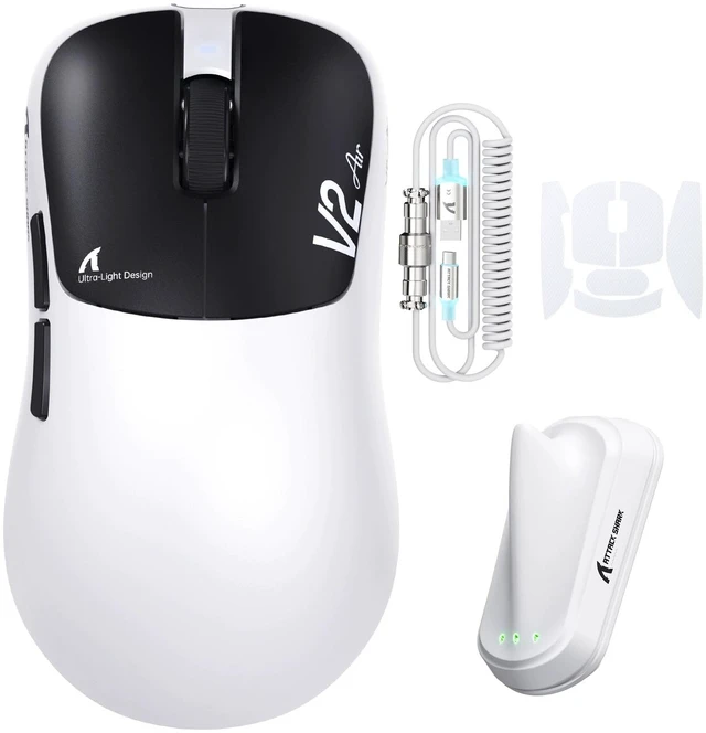 Main image of ATTACK SHARK V2 AIR 8K Lightweight Wireless Gaming Mouse, 59g, Ink&Stickers | Dual 8K, 0.168ms, 800H Battery, Tri-Mode, Nordic 54L15, PAW3955MAX, 60K DPI, 100M-Click Switches, Web Driver, RGB Cable