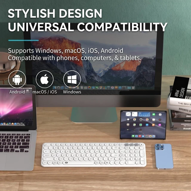 Alt view image 2 of 4 - Wireless Keyboard Bluetooth 2.4g Tri Mode Retro Silent for Ipad Laptop Pc | tri mode 2.4g & bt 3.0/5.0, connect 3 devices, retro round keys, quiet, anti ghosting, win mac ios android, 20m range, slim