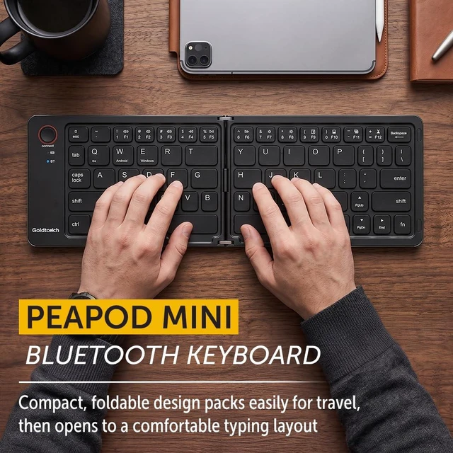 Alt view image 2 of 7 - Goldtouch Peapod Mini Bluetooth Keyboard, Foldable Keyboard | Wireless Keyboard for Laptop/PC/Tablet, Connects via Bluetooth 5.1, 67 Keys, Auto-Sleep After 10 Seconds