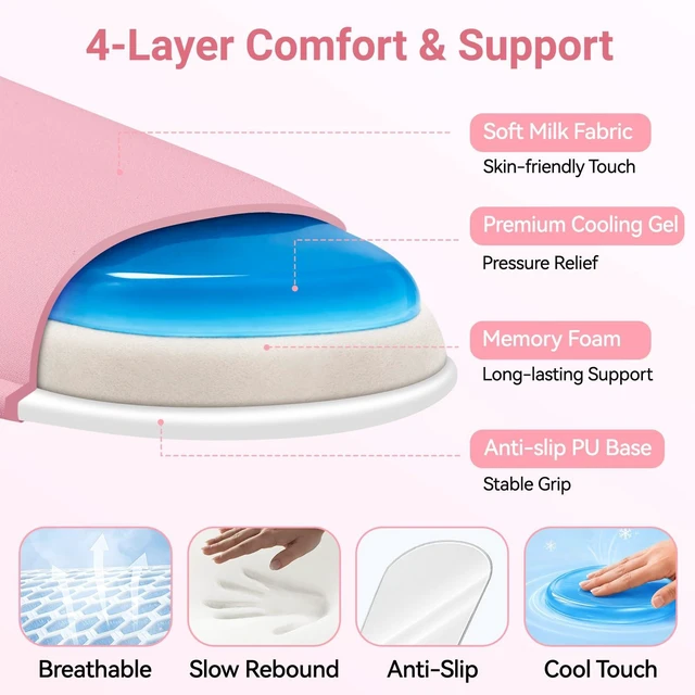 Alt view image 4 of 7 - Retuhapy Keyboard Wrist Rest Set, Gel Memory Foam, 3-Piece, Pink | Silky Wrist Rest for Computer Keyboard and Mouse Pad, Ergonomic Wrist Support for Typing Pain Relief, Office Desk Accessories