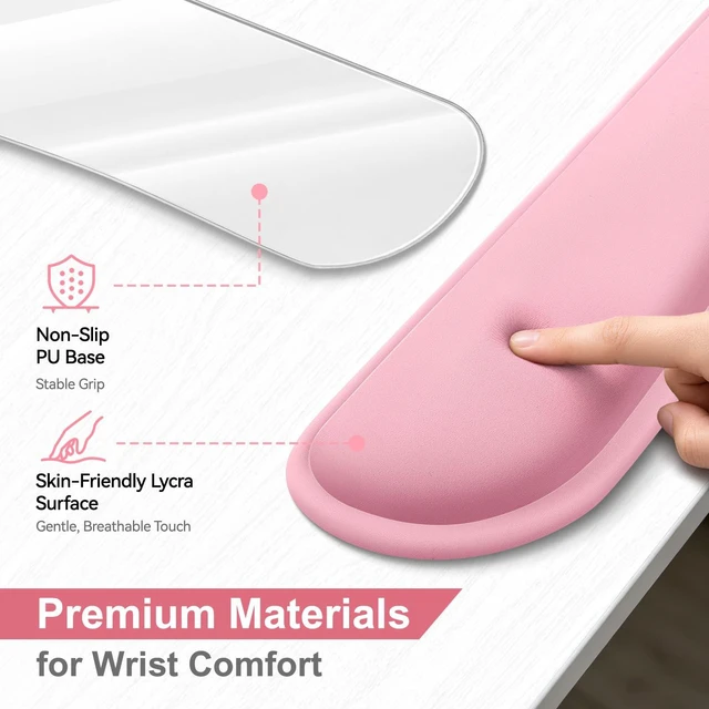 Alt view image 6 of 7 - Retuhapy Keyboard Wrist Rest Set, Gel Memory Foam, 3-Piece, Pink | Silky Wrist Rest for Computer Keyboard and Mouse Pad, Ergonomic Wrist Support for Typing Pain Relief, Office Desk Accessories