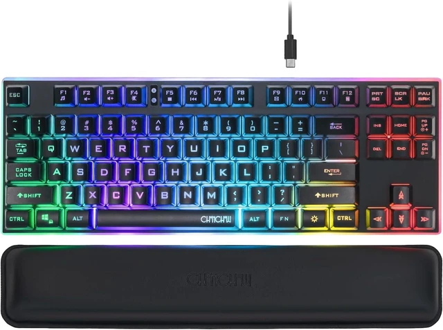 Main image of CHONCHOW 87 Keys TKL Wired Gaming Keyboard with Wrist Rest, Detachable USB-C Cable, RGB Backlight, Full Metal Panel Keyboard Compatible with PC Laptop Mac Xbox Ps4 Ps5 (Black)