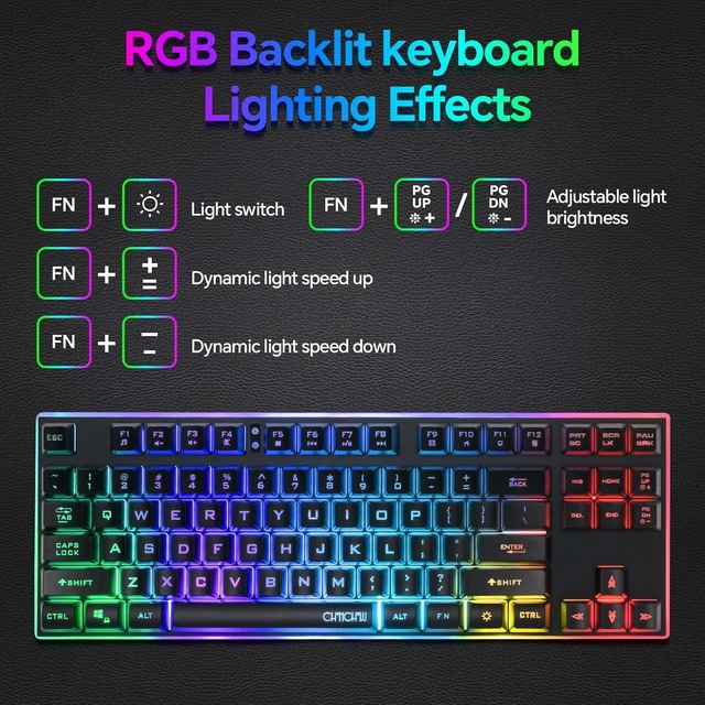 Alt view image 3 of 7 - CHONCHOW 87 Keys TKL Wired Gaming Keyboard with Wrist Rest, Detachable USB-C Cable, RGB Backlight, Full Metal Panel Keyboard Compatible with PC Laptop Mac Xbox Ps4 Ps5 (Black)