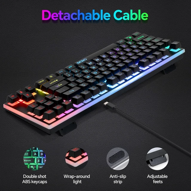 Alt view image 7 of 7 - CHONCHOW 87 Keys TKL Wired Gaming Keyboard with Wrist Rest, Detachable USB-C Cable, RGB Backlight, Full Metal Panel Keyboard Compatible with PC Laptop Mac Xbox Ps4 Ps5 (Black)