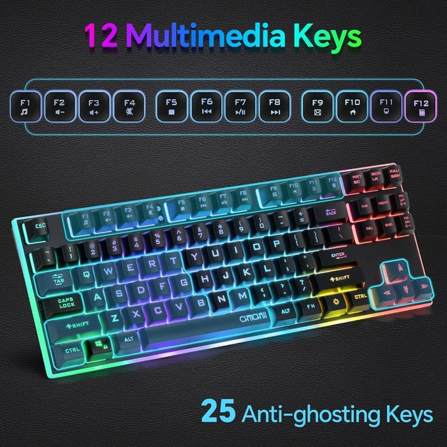 Alt view image 2 of 7 - CHONCHOW 87 Keys TKL Wired Gaming Keyboard with Wrist Rest, Detachable USB-C Cable, RGB Backlight, Full Metal Panel Keyboard Compatible with PC Laptop Mac Xbox Ps4 Ps5 (Black)
