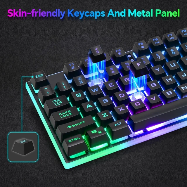 Alt view image 6 of 7 - CHONCHOW 87 Keys TKL Wired Gaming Keyboard with Wrist Rest, Detachable USB-C Cable, RGB Backlight, Full Metal Panel Keyboard Compatible with PC Laptop Mac Xbox Ps4 Ps5 (Black)