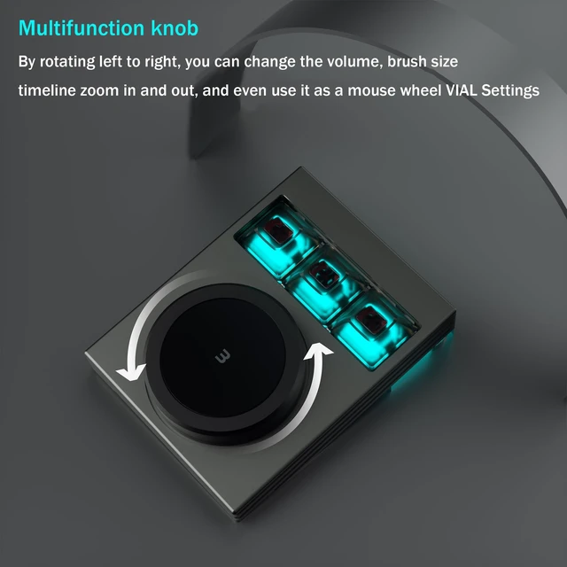Alt view image 2 of 7 - NLOFIN Macro Programmable Keypad,Mini 3-Key OSU Programmable Keyboard | Copy Paste Keyboard,with Knob,Type-C Interface Compatible,Macro Mechanical KeyboardSupport for Win and Mac Systems (Gray)