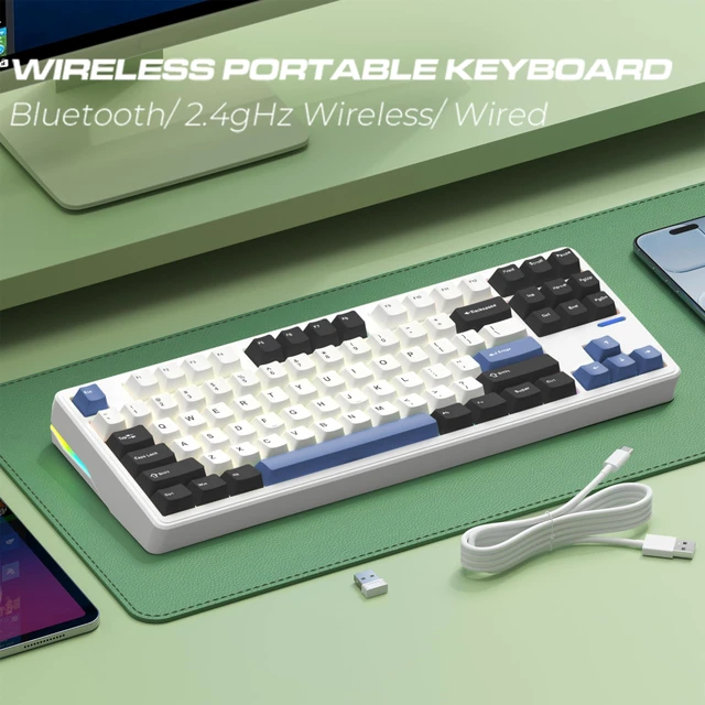 Alt view image 6 of 7 - Linky 87 PRO Hot Swappable Linear Switches Wireless Mechanical Keyboard | Tri-Mode BT5.0/2.4GHz/USB-C,RGB Backlit Computer Gaming Keyboards for PC/Tablet/PS/Xbox(Blue Stone)