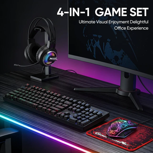 Alt view image 5 of 7 - Guiheng Wired Crack Rainbow Gaming Keyboard and Mouse Combo,Mouse pad and Gaming Headset, Wired LED RGB Backlight Bundle for PC Gamers and Xbox and PS4 Users - 4 in 1 Edition