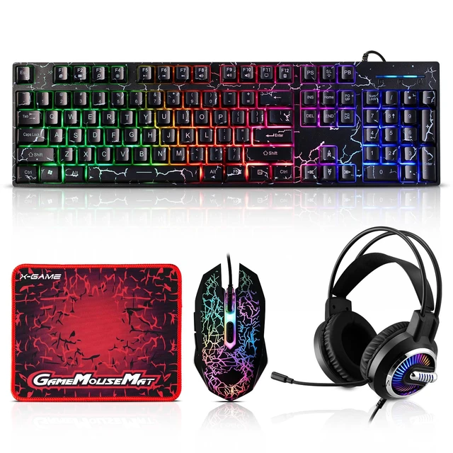 Alt view image 2 of 7 - Guiheng Wired Crack Rainbow Gaming Keyboard and Mouse Combo,Mouse pad and Gaming Headset, Wired LED RGB Backlight Bundle for PC Gamers and Xbox and PS4 Users - 4 in 1 Edition