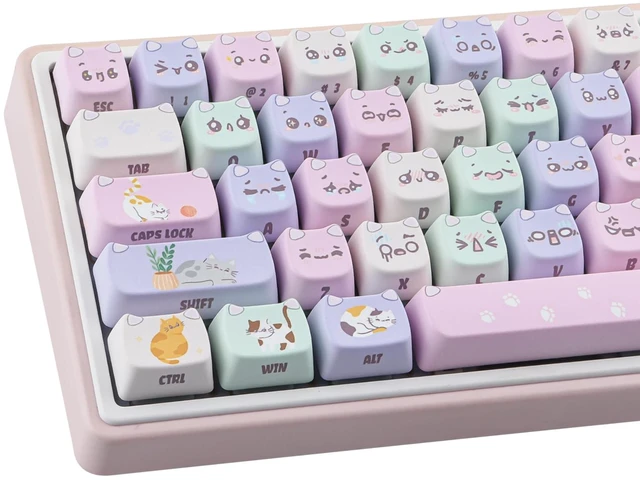 Main image of TYRIXKI PBT Keycaps,128 Keys Cute Macaron Cat Keycaps Set | Dye Sublimation Mao Profile Cat Shape Custom Keycaps Compatible with Cherry & Gateron Switches Gaming Keyboards