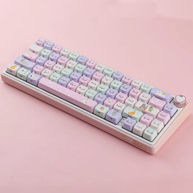 Alt view image 6 of 7 - TYRIXKI PBT Keycaps,128 Keys Cute Macaron Cat Keycaps Set | Dye Sublimation Mao Profile Cat Shape Custom Keycaps Compatible with Cherry & Gateron Switches Gaming Keyboards