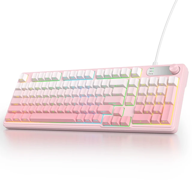 Main image of Gaming keyboard Pink,98 keys Wireless Typewriter Creamy with Number Pad | Membrane Keyboard,RGB Backlit,Tri-Mode BT/2.4GHz/USB-C,4000mAh Rechargeable Thocky Clicky Creamy Sound Computer Keyboards