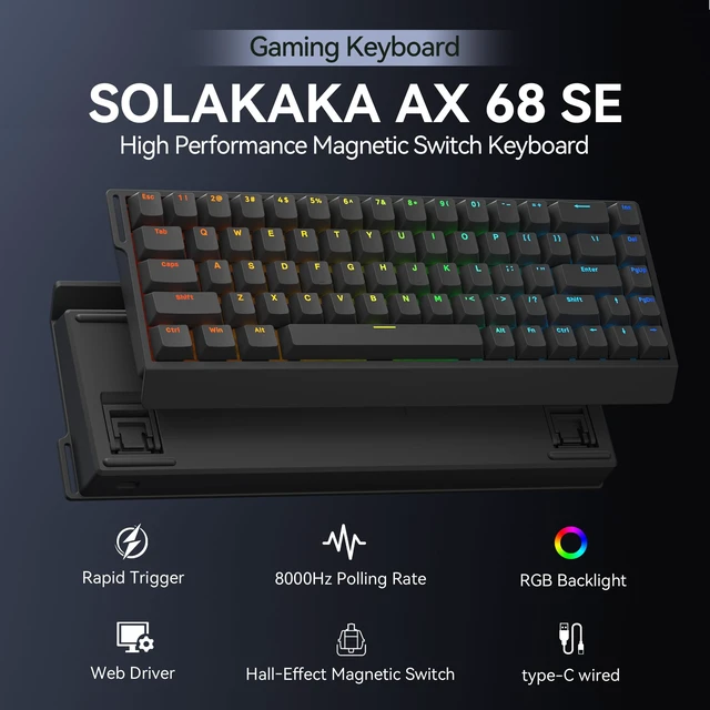 Alt view image 2 of 7 - SOLAKAKA AX68 SE Hall Effect Magnetic Switch Gaming Keyboard,black | Fast Trigger Mode Adjustable Actuation, PBT Keycaps, RGB Backlit, Rapid Trigger Keyboard for PC/Laptop/Gamer