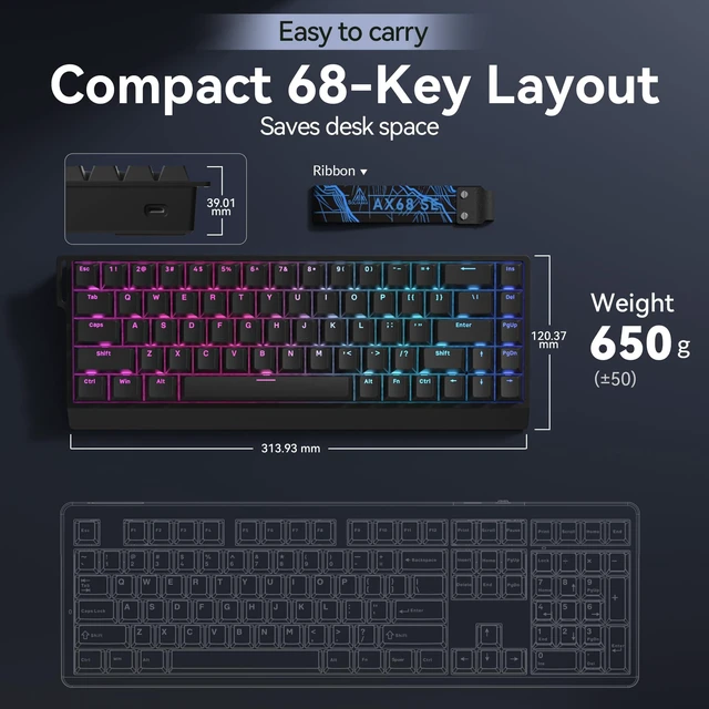 Alt view image 6 of 7 - SOLAKAKA AX68 SE Hall Effect Magnetic Switch Gaming Keyboard,black | Fast Trigger Mode Adjustable Actuation, PBT Keycaps, RGB Backlit, Rapid Trigger Keyboard for PC/Laptop/Gamer