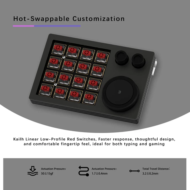 Alt view image 6 of 7 - NLOFIN Macro Pad,Programmable Designer Macro Keyboard, 16 Keys Triple Knob and Screen with Macro Keypad,One Handed Gaming Keyboard for iOS,Windows (Black)