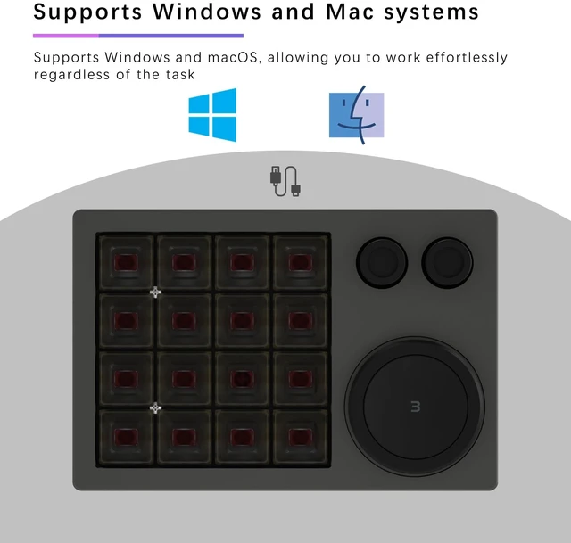 Alt view image 7 of 7 - NLOFIN Macro Pad,Programmable Designer Macro Keyboard, 16 Keys Triple Knob and Screen with Macro Keypad,One Handed Gaming Keyboard for iOS,Windows (Black)