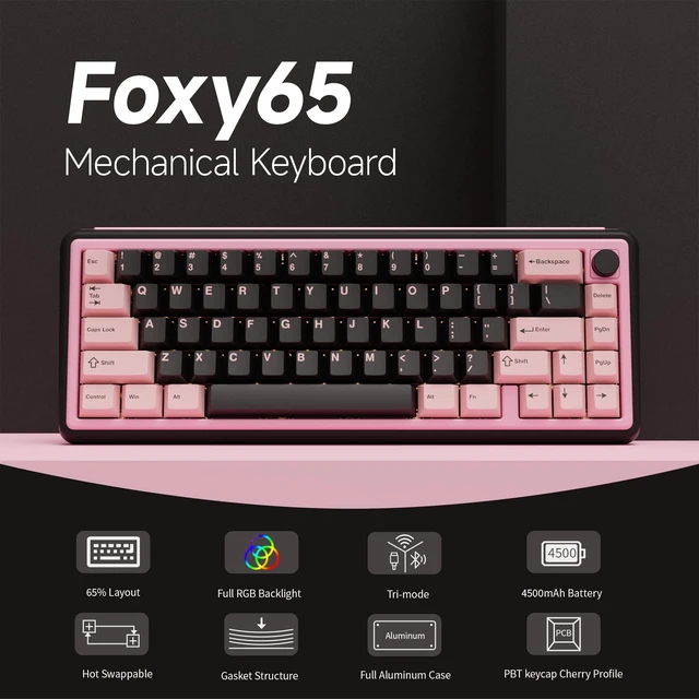 Alt view image 5 of 7 - OOCTPK Chilkey Foxy65 Mechanical Keyboard with Knob, Gasket Mount 65% Aluminum Wireless Mechanical Keyboard, BT5.0/2.4GHz/USB-C, Hot Swappable, RGB Backlit Computer Custom Key Board for PC