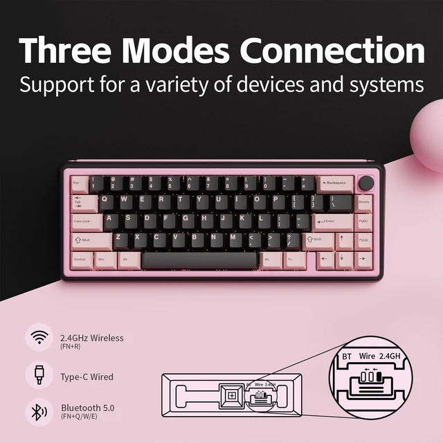 Alt view image 6 of 7 - OOCTPK Chilkey Foxy65 Mechanical Keyboard with Knob, Gasket Mount 65% Aluminum Wireless Mechanical Keyboard, BT5.0/2.4GHz/USB-C, Hot Swappable, RGB Backlit Computer Custom Key Board for PC