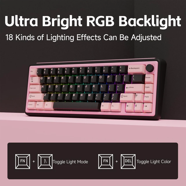 Alt view image 7 of 7 - OOCTPK Chilkey Foxy65 Mechanical Keyboard with Knob, Gasket Mount 65% Aluminum Wireless Mechanical Keyboard, BT5.0/2.4GHz/USB-C, Hot Swappable, RGB Backlit Computer Custom Key Board for PC