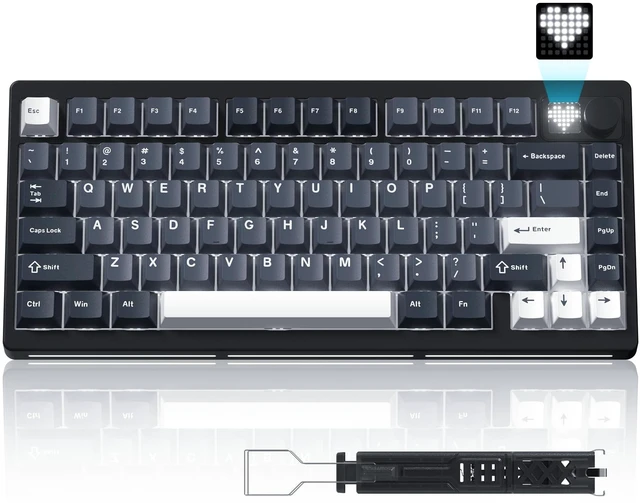 Main image of Womier 75% Wireless Mechanical Gaming Keyboard with Knob & Display | Bluetooth 5.0/2.4GHz/USB C Thocky Creamy Keyboard for PC Computer, 8000mAh Battery Hot Swap keyboard for Win/Mac (MT75-Grey)