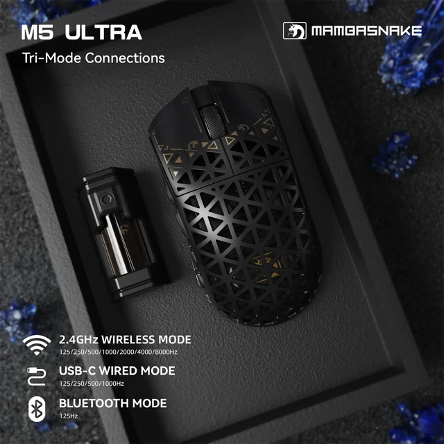 Alt view image 2 of 7 - MAMBASNAKE M5 Ultra Carbon Fiber 8KHz Wireless Gaming Mouse,PAW3950MAX Sensor 42K DPI,39g Lightweight Tri-Mode 2.4GHz/BT/Wired Computer Mice,Web Driver Support,for Win/Mac/FPS/MOBA/Esports-Black (A)
