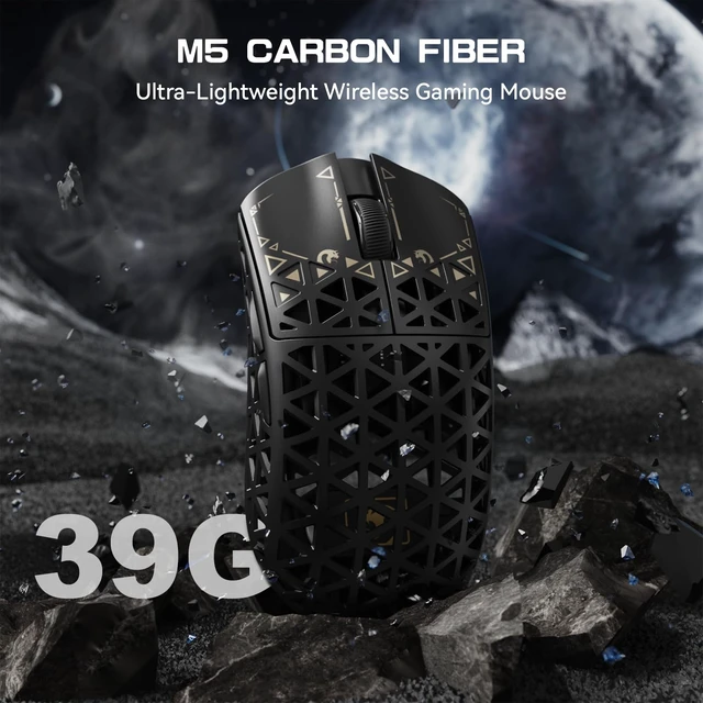 Alt view image 4 of 7 - MAMBASNAKE M5 Ultra Carbon Fiber 8KHz Wireless Gaming Mouse,PAW3950MAX Sensor 42K DPI,39g Lightweight Tri-Mode 2.4GHz/BT/Wired Computer Mice,Web Driver Support,for Win/Mac/FPS/MOBA/Esports-Black (A)