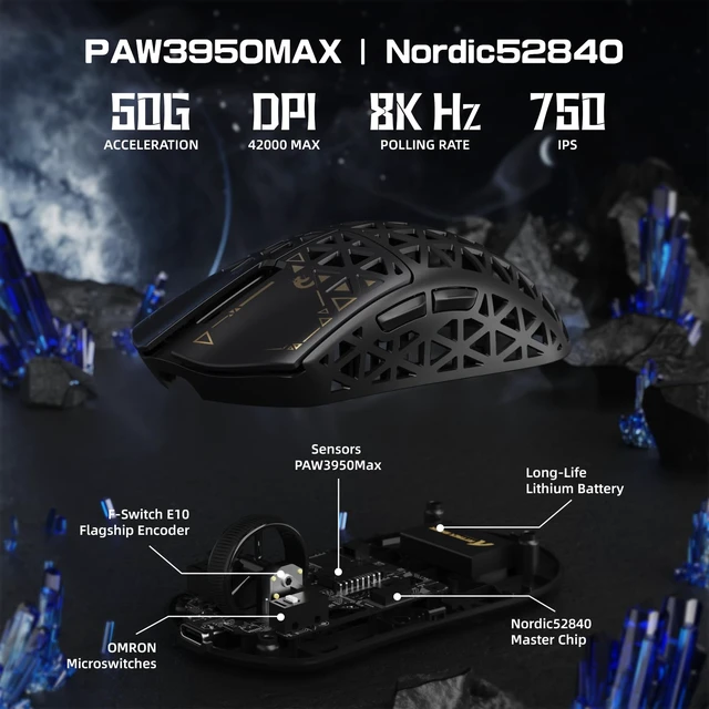 Alt view image 5 of 7 - MAMBASNAKE M5 Ultra Carbon Fiber 8KHz Wireless Gaming Mouse,PAW3950MAX Sensor 42K DPI,39g Lightweight Tri-Mode 2.4GHz/BT/Wired Computer Mice,Web Driver Support,for Win/Mac/FPS/MOBA/Esports-Black (A)