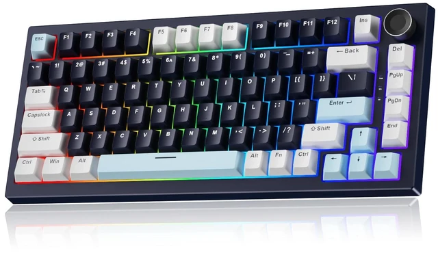 Main image of BlueFinger
75%
Wireless
Mechanical
Gaming
Keyboard
with
Knob,
Navy
Black | Creamy Keyboard, Tri-Mode BT5.0/2.4G/USB-C, Hot-Swap Switches, 8000mAh Battery, PBT Keycaps, RGB Backlit & Gasket Mount