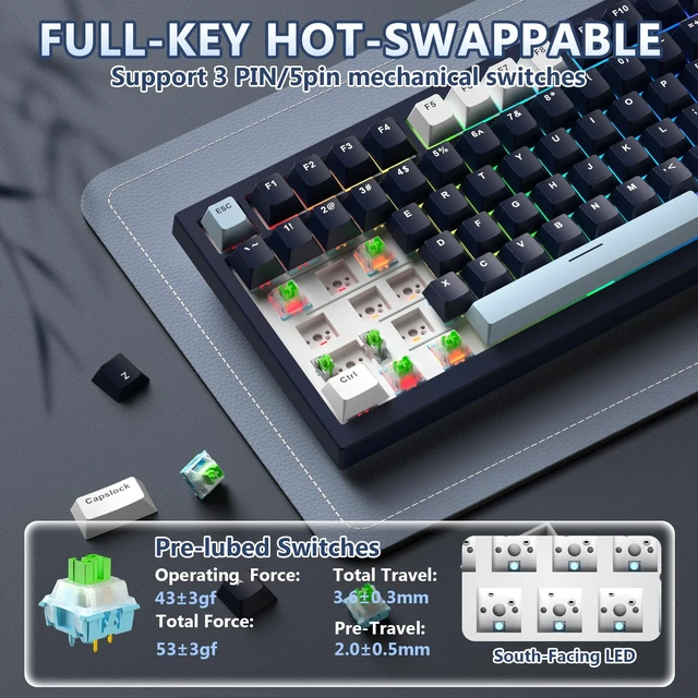 Alt view image 6 of 7 - BlueFinger
75%
Wireless
Mechanical
Gaming
Keyboard
with
Knob,
Navy
Black | Creamy Keyboard, Tri-Mode BT5.0/2.4G/USB-C, Hot-Swap Switches, 8000mAh Battery, PBT Keycaps, RGB Backlit & Gasket Mount