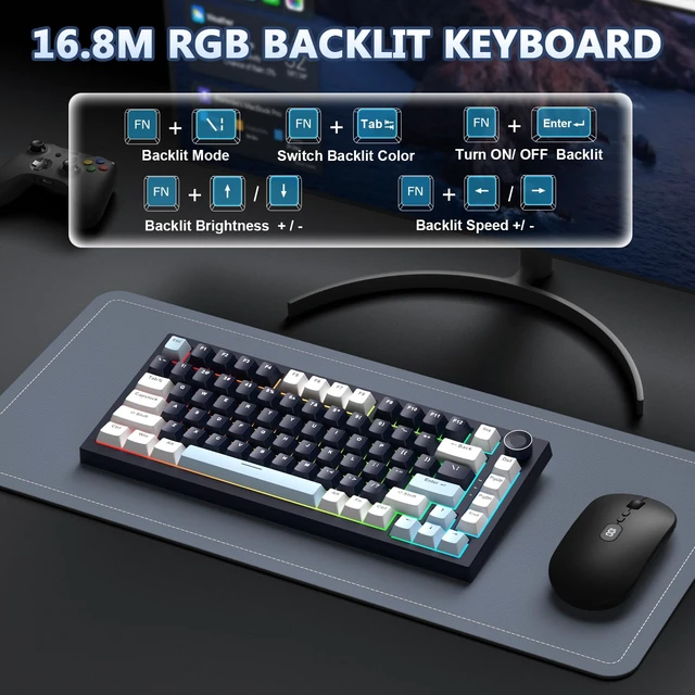 Alt view image 7 of 7 - BlueFinger
75%
Wireless
Mechanical
Gaming
Keyboard
with
Knob,
Navy
Black | Creamy Keyboard, Tri-Mode BT5.0/2.4G/USB-C, Hot-Swap Switches, 8000mAh Battery, PBT Keycaps, RGB Backlit & Gasket Mount