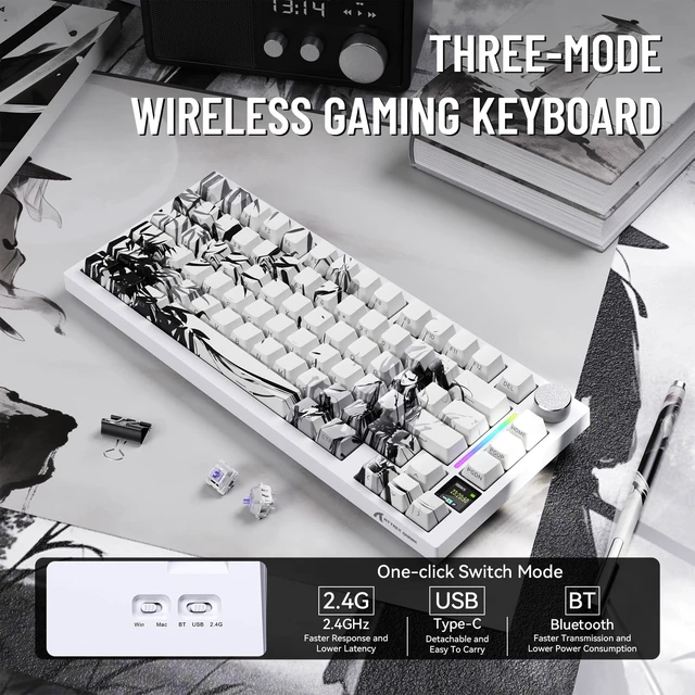 Alt view image 2 of 7 - ATTACK SHARK X820ULTRA Wireless Gaming Mechanical Keyboard with TFT Smart Display&Knob,Side Printed PBT,Gasket Mounted 75% TKL Keyboard,BT5.0/2.4GHz/USB-C,RGB Black Warrior