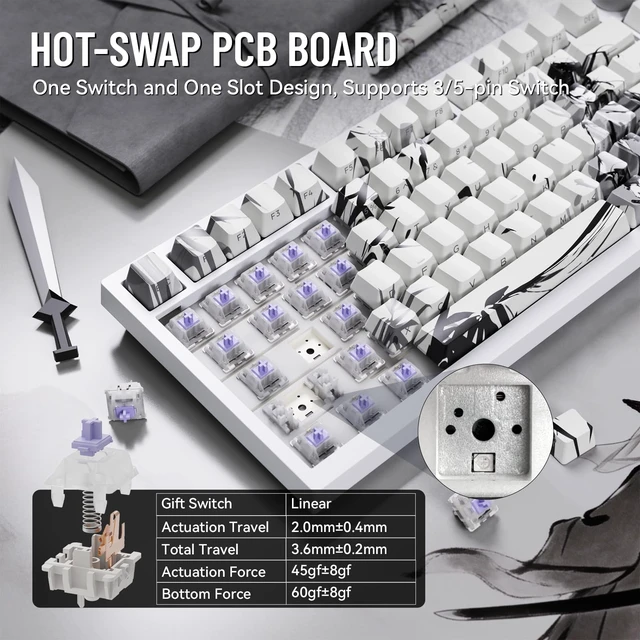 Alt view image 3 of 7 - ATTACK SHARK X820ULTRA Wireless Gaming Mechanical Keyboard with TFT Smart Display&Knob,Side Printed PBT,Gasket Mounted 75% TKL Keyboard,BT5.0/2.4GHz/USB-C,RGB Black Warrior