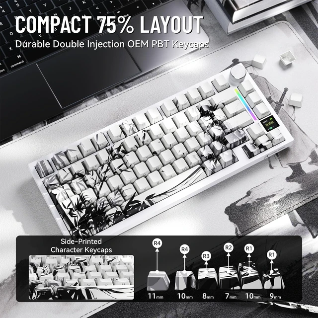 Alt view image 6 of 7 - ATTACK SHARK X820ULTRA Wireless Gaming Mechanical Keyboard with TFT Smart Display&Knob,Side Printed PBT,Gasket Mounted 75% TKL Keyboard,BT5.0/2.4GHz/USB-C,RGB Black Warrior