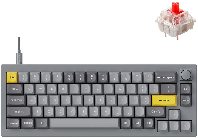 Main image of Keychron Q2 Wired Custom Mechanical Keyboard Knob Version, 65% Layout QMK/VIA Programmable Macro with Hot-swappable Gateron G Pro Red Switch Double Gasket Compatible with Mac Windows Linux (Grey)