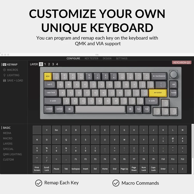 Alt view image 5 of 7 - Keychron Q2 Wired Custom Mechanical Keyboard Knob Version, 65% Layout QMK/VIA Programmable Macro with Hot-swappable Gateron G Pro Red Switch Double Gasket Compatible with Mac Windows Linux (Grey)