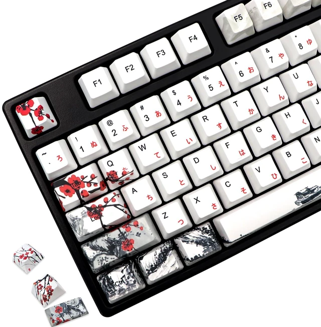 Main image of JSJT Plum Blossom Keycaps 135 Keys Japanese Keycaps PBT Custom Keycap Set Cherry Profile Key Caps for US/ISO Layout Cherry MX Switch 64 68 87 96 108 Gaming Mechanical Keyboard(6.25u/7u Spacebar)