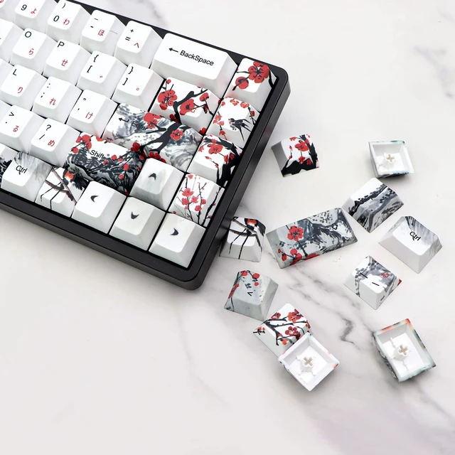Alt view image 5 of 7 - JSJT Plum Blossom Keycaps 135 Keys Japanese Keycaps PBT Custom Keycap Set Cherry Profile Key Caps for US/ISO Layout Cherry MX Switch 64 68 87 96 108 Gaming Mechanical Keyboard(6.25u/7u Spacebar)
