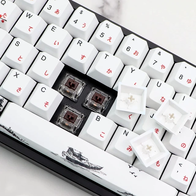 Alt view image 4 of 7 - JSJT Plum Blossom Keycaps 135 Keys Japanese Keycaps PBT Custom Keycap Set Cherry Profile Key Caps for US/ISO Layout Cherry MX Switch 64 68 87 96 108 Gaming Mechanical Keyboard(6.25u/7u Spacebar)