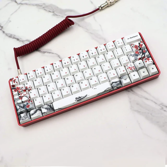 Alt view image 7 of 7 - JSJT Plum Blossom Keycaps 135 Keys Japanese Keycaps PBT Custom Keycap Set Cherry Profile Key Caps for US/ISO Layout Cherry MX Switch 64 68 87 96 108 Gaming Mechanical Keyboard(6.25u/7u Spacebar)