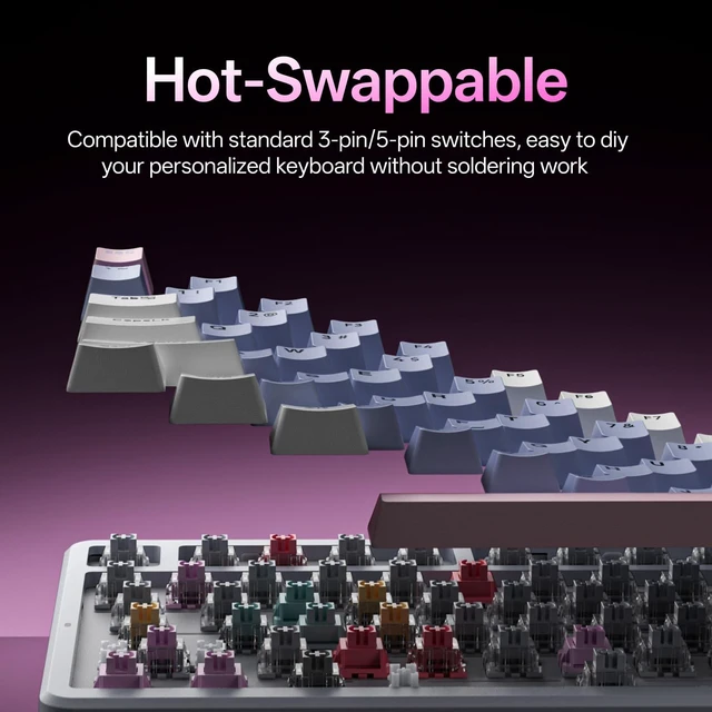 Alt view image 4 of 7 - Rapoo V700DIY-75 Wireless Mechanical Keyboard, BT5.0 + 2.4GHz, Hot Swappable Custom Gaming Keyboard, Speed Silver Linear Switch, 16.8M Per-Key RGB, Gasket Mount, Creamy Sound, Full NKRO Anti-Ghosting