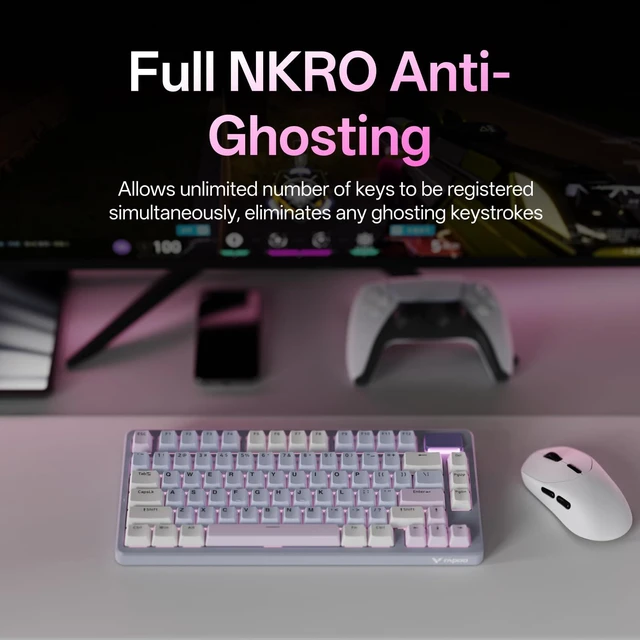 Alt view image 7 of 7 - Rapoo V700DIY-75 Wireless Mechanical Keyboard, BT5.0 + 2.4GHz, Hot Swappable Custom Gaming Keyboard, Speed Silver Linear Switch, 16.8M Per-Key RGB, Gasket Mount, Creamy Sound, Full NKRO Anti-Ghosting