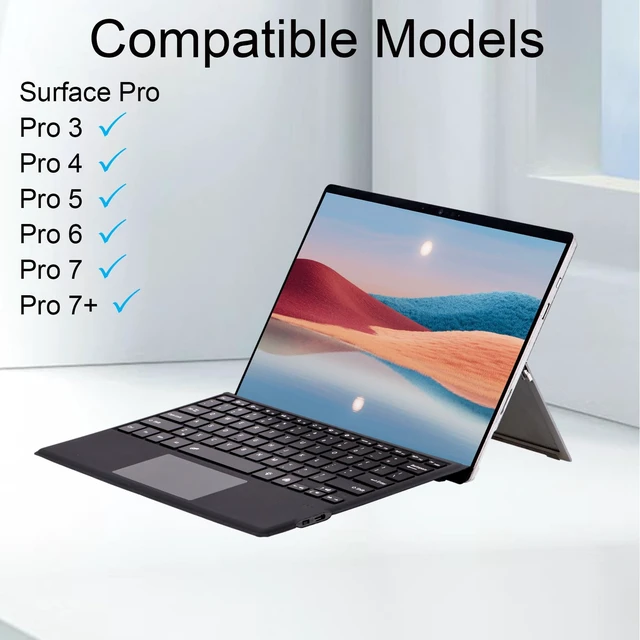 Alt view image 2 of 6 - mobee Type Cover for Microsoft Surface Pro 7+ /7/6 /5/4 /3, Bluetooch Keyboard with Multi-Touch Trackpad Mouse, Rechargeable Battery & Ultra Slim Type Case for Surface Pro (Black)