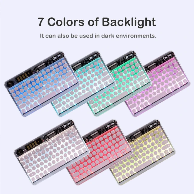 Alt view image 2 of 7 - Wireless Bluetooth Keyboard for ipad,7-Color RGB Backlit 10 Inch Round Keys Transparent Design,Ultra-Slim Rechargeable Wireless Bluetooth Keyboard for ipad 9th/8th Gen, ipad Pro/Air/Mini(Light Pink)