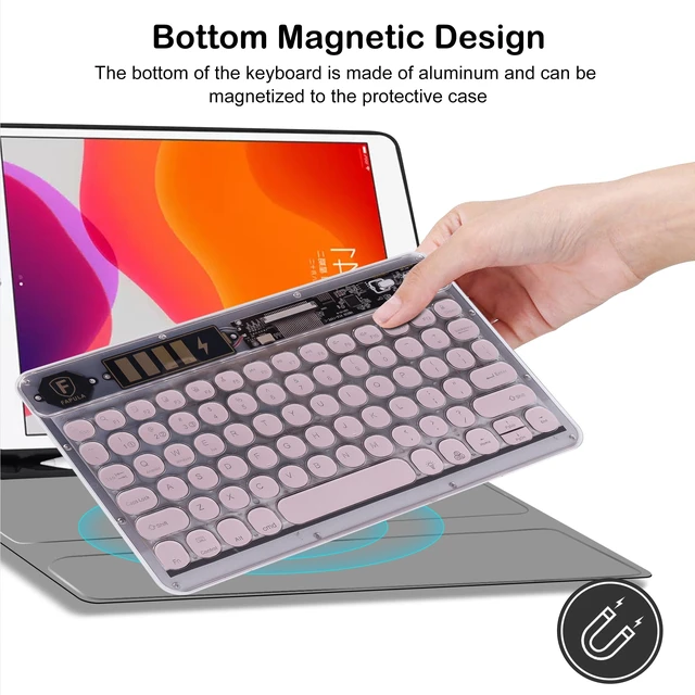 Alt view image 5 of 7 - Wireless Bluetooth Keyboard for ipad,7-Color RGB Backlit 10 Inch Round Keys Transparent Design,Ultra-Slim Rechargeable Wireless Bluetooth Keyboard for ipad 9th/8th Gen, ipad Pro/Air/Mini(Light Pink)