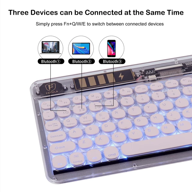 Alt view image 3 of 7 - Wireless Bluetooth Keyboard for ipad,7-Color RGB Backlit 10 Inch Round Keys Transparent Design,Ultra-Slim Rechargeable Wireless Bluetooth Keyboard for ipad 9th/8th Gen, ipad Pro/Air/Mini(Light Pink)