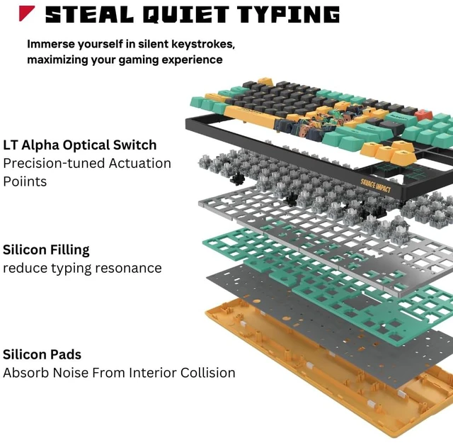 Alt view image 6 of 7 - Bloody AT87 Renegade Optical Mechanical Gaming Keyboard 87 Key Compact Layout RGB Backlit Exact Reset System