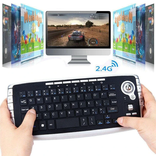 Alt view image 2 of 7 - Mini Ergonomic Keyboard Trackball Air Mouse Scroll Wheel Function 2.4G Wireless Keyboard with trackball Mouse Keyboartd Combo for Lapotp PC TV Remote Controller HTPC (Silver)