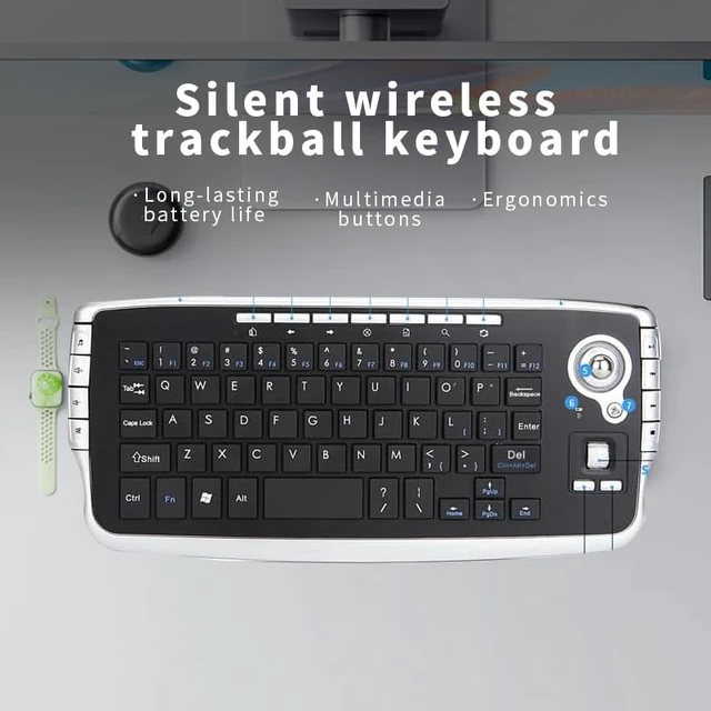 Alt view image 7 of 7 - Mini Ergonomic Keyboard Trackball Air Mouse Scroll Wheel Function 2.4G Wireless Keyboard with trackball Mouse Keyboartd Combo for Lapotp PC TV Remote Controller HTPC (Silver)